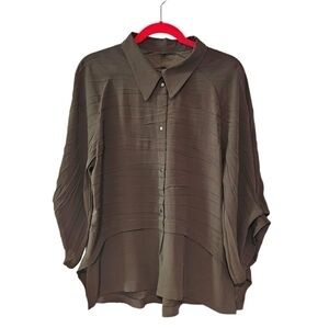 Babette Army Green Button Down Blouse Large